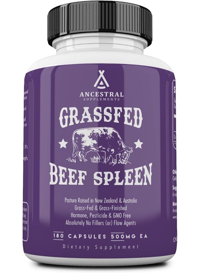 Ancestral Supplements مكمل الطحال من أنسيسترا سابليمنتس من لحم البقر الذي يتغذى على العشب، 3000 ملغ تركيبة دعم الطحال تعزز الصحة المناعية، الحديد، والحساسية، غير معدلة وراثيًا، 180 كبسولة - Image 1